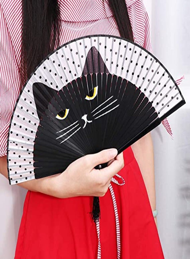 Excefore Folding Fan Handheld Fans Cat Cartoon Kung Fu Fan Elegant Chinese Japanese Style for Women Men Silk Folding Fans with Bamboo Frames for Dancing Cosplay Wedding Party Props Decoration. - Image 1