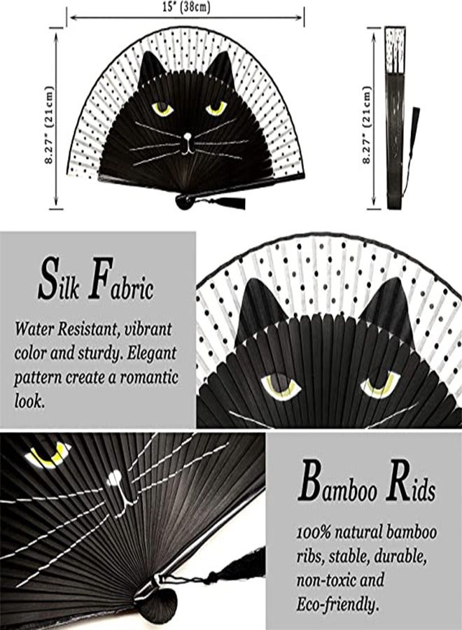 Excefore Folding Fan Handheld Fans Cat Cartoon Kung Fu Fan Elegant Chinese Japanese Style for Women Men Silk Folding Fans with Bamboo Frames for Dancing Cosplay Wedding Party Props Decoration. - Image 3