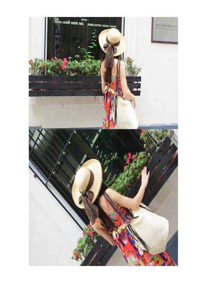 QTKJ Soft Large Straw Shoulder Bag with Brown Charm Leather Tassels, Boho Leather Handle Tote Retro Summer Beach Bag Rattan Handbag (Beige) - Image 3
