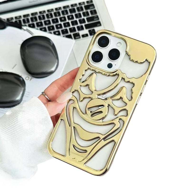 TPU Protective Case for iPhone 16 / 16 Plus / 16 Pro / 16 Pro Max with Matte Finish and Hollow Design plus Joker Pattern plus Electroplated Finish in Gold - Image 1
