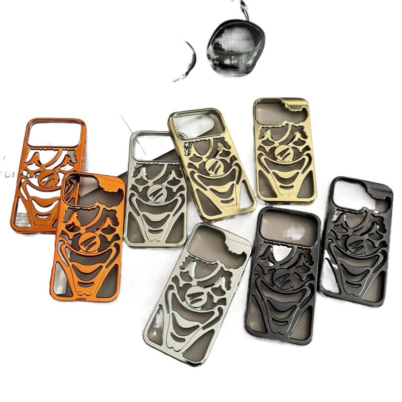 TPU Protective Case for iPhone 16 / 16 Plus / 16 Pro / 16 Pro Max with Matte Finish and Hollow Design plus Joker Pattern plus Electroplated Finish in Gold - Image 5