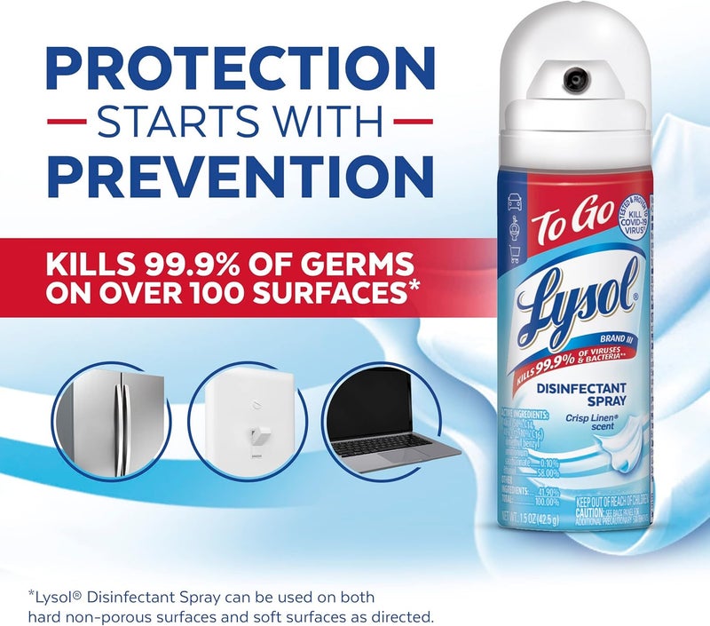 Lysol Disinfectant Spray To Go, Crisp Linen, 1.5 Ounce (Pack of 3) - Image 2