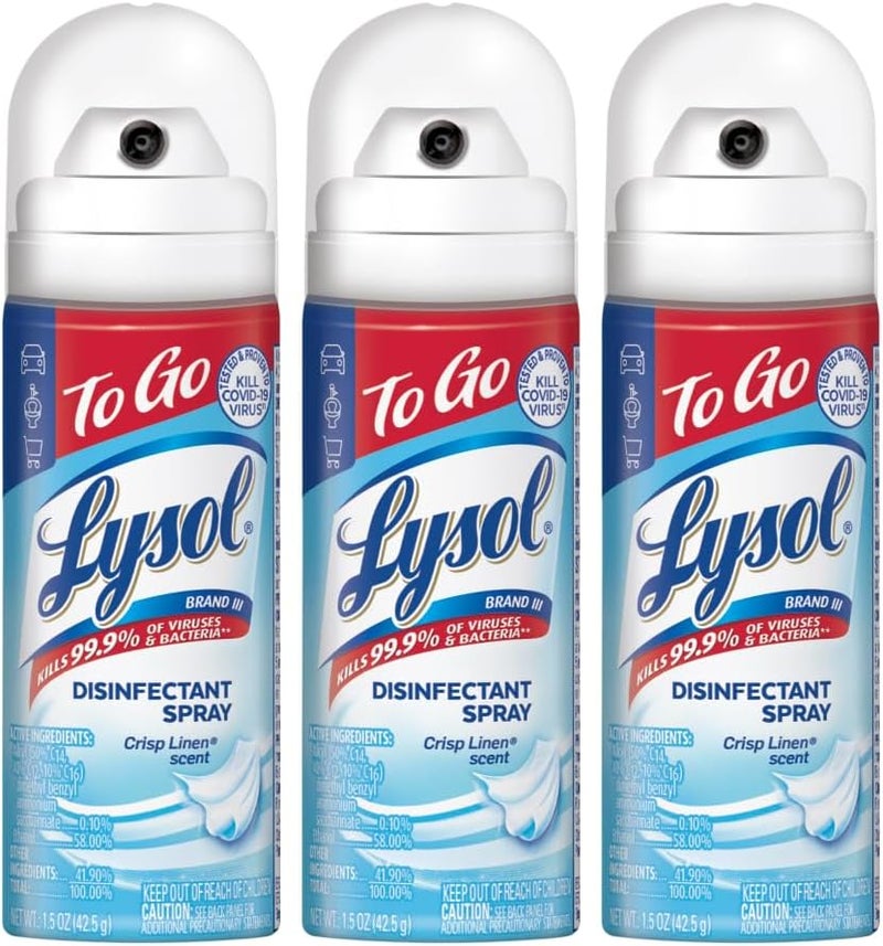 Lysol Disinfectant Spray To Go, Crisp Linen, 1.5 Ounce (Pack of 3) - Image 1