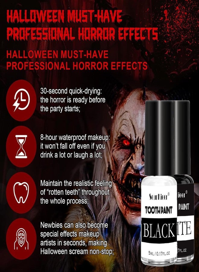 SeunKieer White Tooth Paint Black Teeth paint, Professional Instant Bright White & Black Out Makeup Tooth FX -Perfect for Vampiric Tooth Costume, Cosplay, Halloween Makeup, Theater, and Special Effects - Image 3