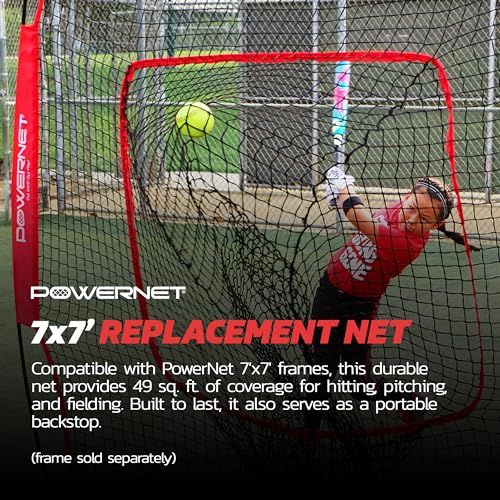 PowerNet Baseball & Softball 7x7 FT Net Replacement, Durable Baseball Screens for Batting & Pitching, Heavy Duty Knotless Netting in Team Colors, NET ONLY (Red) - Image 5