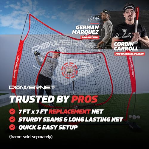 PowerNet Baseball & Softball 7x7 FT Net Replacement, Durable Baseball Screens for Batting & Pitching, Heavy Duty Knotless Netting in Team Colors, NET ONLY (Red) - Image 2