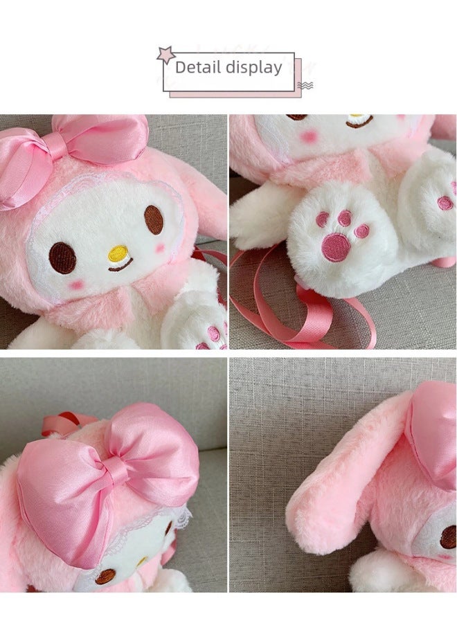 Pink Plush Doll Toy Backpack Children's Double Shoulder Bag Gift Grab Machine Doll Bag Toy-Color:Pink-Height:25cm - Image 4