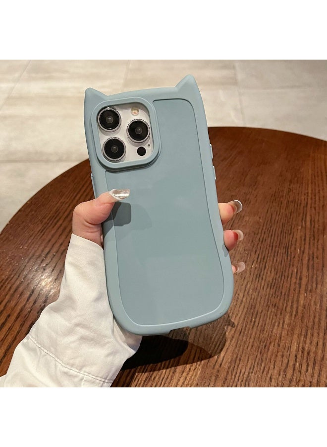 NIBEMINENT Cat Ears Protective TPU Case Cover For iPhone 15 Plus, New Blue - Image 1