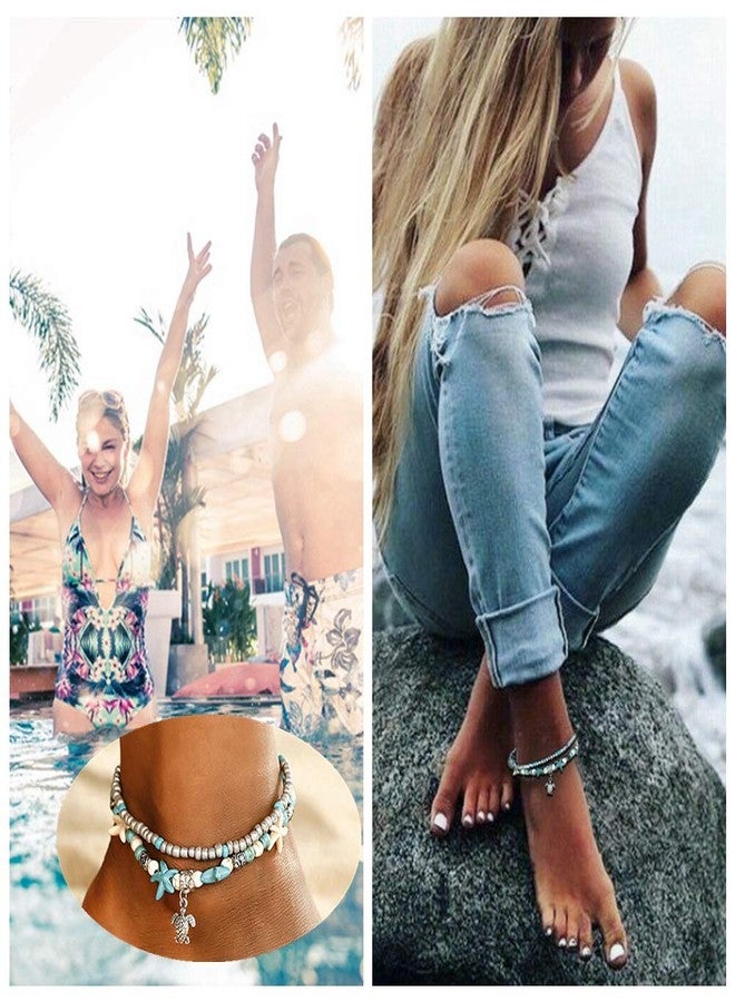 SEVENSTONE Handmade Starfish Turtle Anklet Beads Sea Boho Pearl Adjustable Charm Anklets Foot Jewelry for Women - Image 4