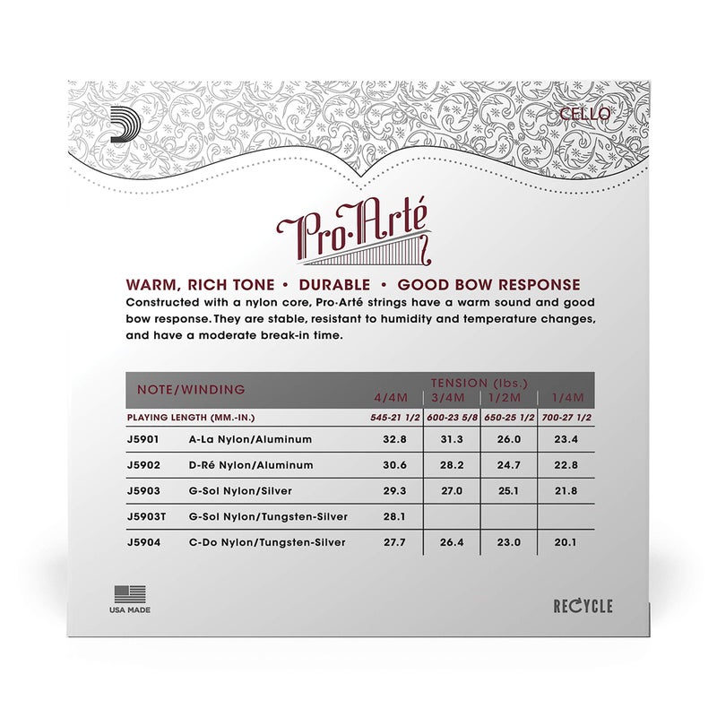 D'Addario D'Addario Pro-Arte Cello String Set, 4/4 Scale, Medium Tension  - Image 3