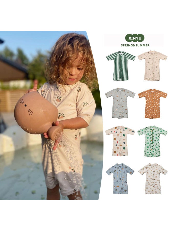 Children's Ins Seaside Vacation One-Piece Swimsuit Boys And Girls Baby Cartoon Swimsuit Baby Sun Protection Quick-Drying Swimsuit-Color:jumpsuit Swimsuit Green Plant- - Image 2