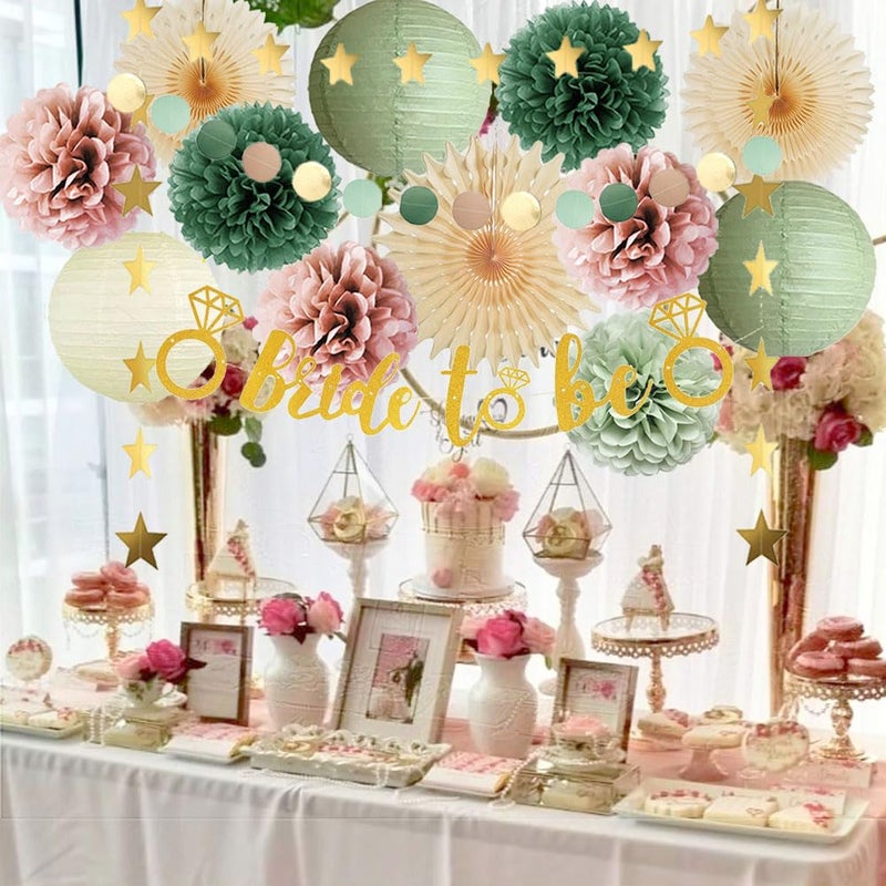 FETETIJD Dusty Pink and Sage Green Bridal Shower Decorations Olive Green and Pink Bachelorette Party Decorations Sage Green and Dusty Rose Bride to Be Banner Gold Kit for Women Engagement Party Blush Rose - Image 5