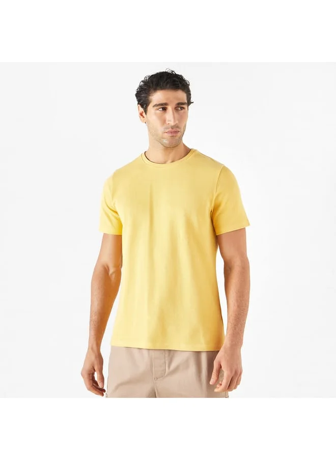 Iconic Iconic Textured T-shirt with Crew Neck and Short Sleeves