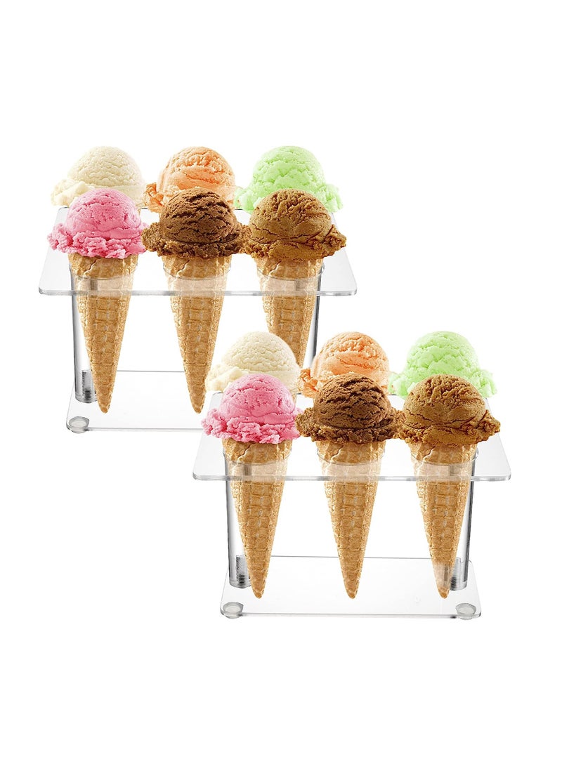 Excefore 2 Pack Acrylic Cone Holder with 6 Holes, Clear Ice Cream Display Stand, Waffle Roll Cone Holder, Cone Holder Stand for Wedding, Birthday, Restaurant, Party - Image 1
