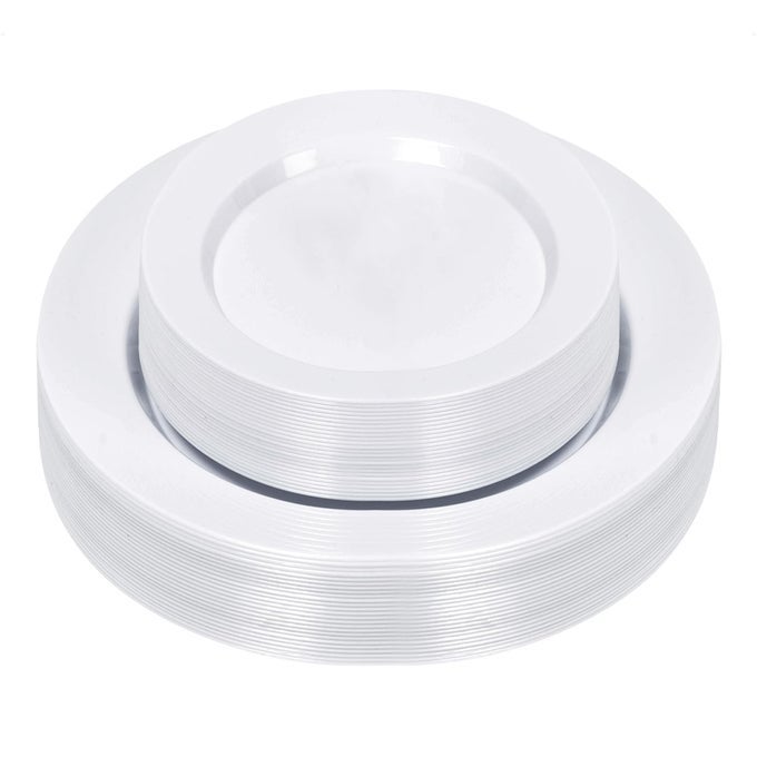 50PCS WHITE PLASTIC PLATES WHITE DISPOSABLE PLATES FOR 25 GUESTS 25 WHITE DINNER PLATES 1025 INCH AND 25 DESSERT PLATES 75 INCH SALAD PLATES FOR PARTY WEDDING AND DINNER