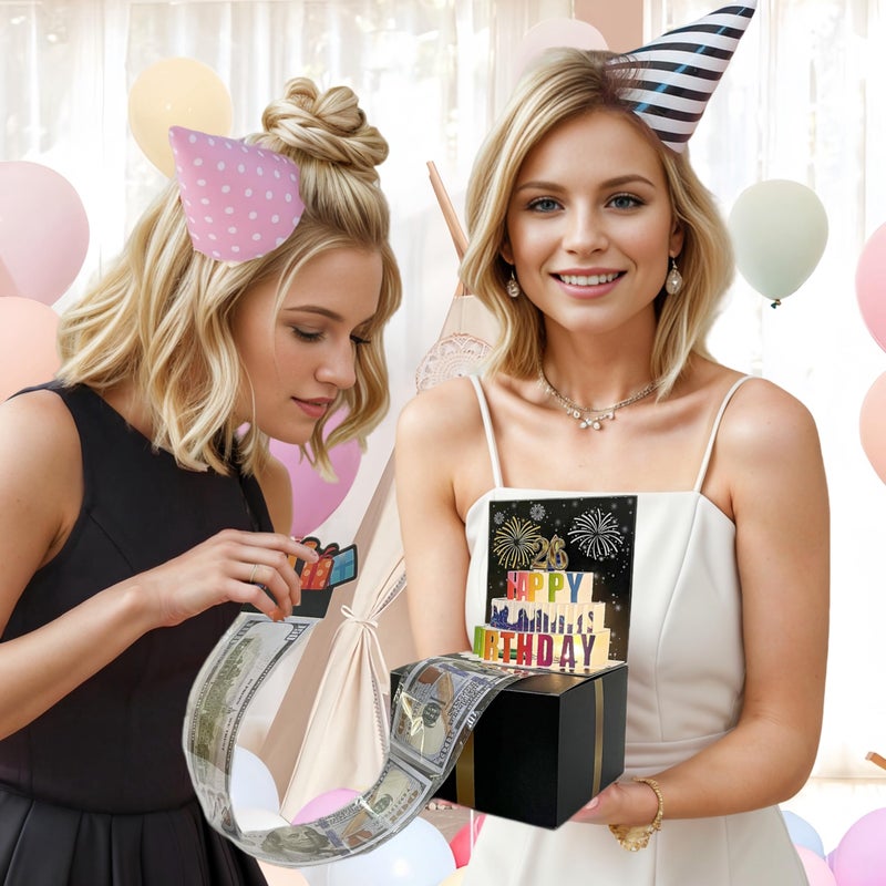 JINSTABAG Birthday Money Box for Cash Gift, Money Pull Box with Music Light and DIY Number Placard 13th 16th 18th 21th for Any Age, Birthday Decorations for Boys Girls Kids Adult - Image 3