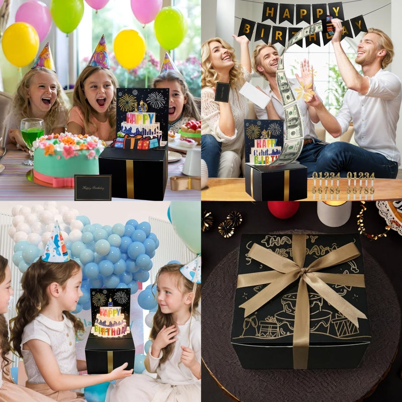 JINSTABAG Birthday Money Box for Cash Gift, Money Pull Box with Music Light and DIY Number Placard 13th 16th 18th 21th for Any Age, Birthday Decorations for Boys Girls Kids Adult - Image 4