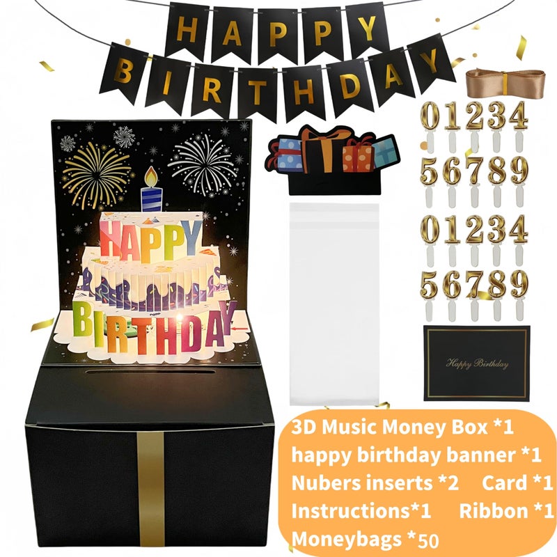 JINSTABAG Birthday Money Box for Cash Gift, Money Pull Box with Music Light and DIY Number Placard 13th 16th 18th 21th for Any Age, Birthday Decorations for Boys Girls Kids Adult - Image 5