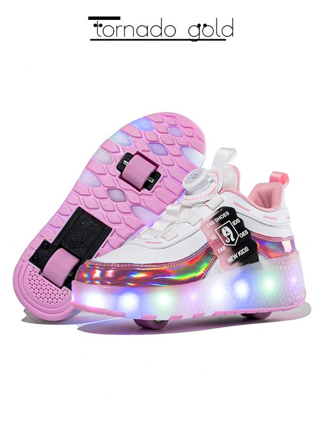 tornado gold LED Two-wheel Flash Stylish Shiny Sneaker Skates with Wheels and Lightning Soles for Easy Swivel Buckle Kids Shoes  - Image 1