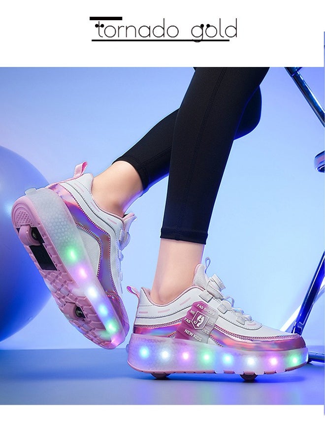 tornado gold LED Two-wheel Flash Stylish Shiny Sneaker Skates with Wheels and Lightning Soles for Easy Swivel Buckle Kids Shoes  - Image 5