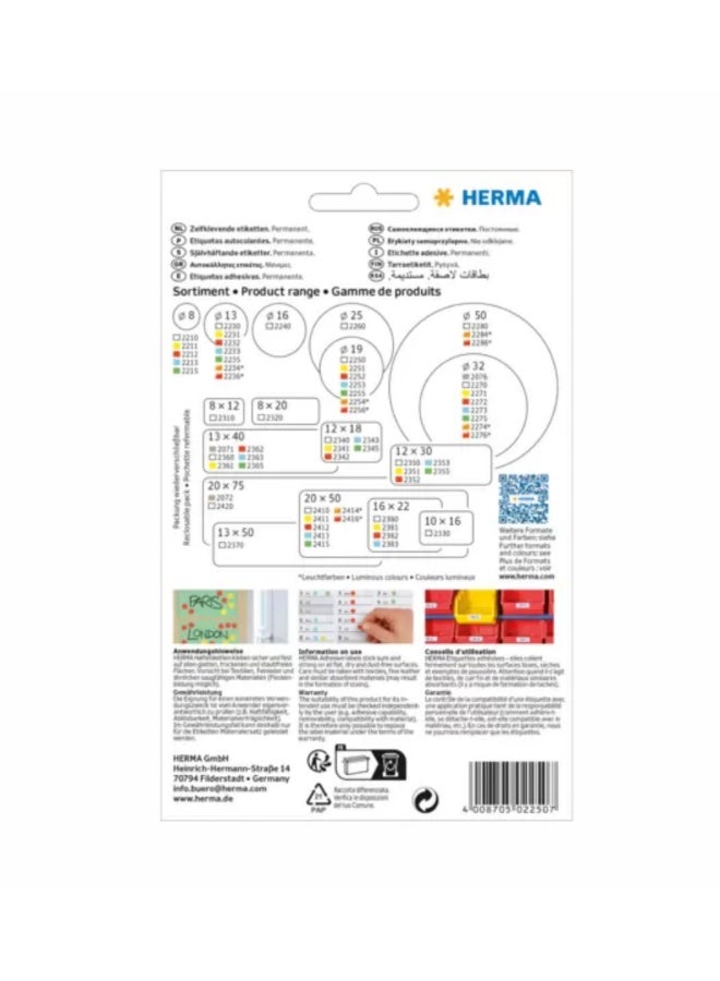 هيرما ملصقات متعددة الأغراض / نقاط ملونة، Ø 19 مم، دائرية، بيضاء، ورق خلفي غير لامع مثقب - Image 2