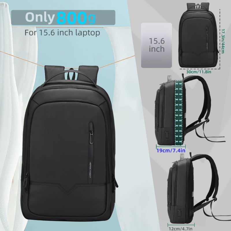hk Laptop Backpack for Men Expandable Smart Business Backpack with USB Charging Port Water Resistant Anti-theft Lightweight 15.6 Inch Computer Laptop Bag for Office College Commute Travel Work-Black - Image 3