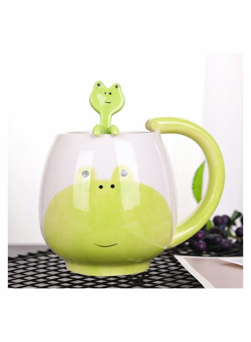 شو وو Cute Coffee Mug Frog Animal Ceramic with Spoon Funny Novelty Cup, Gift,14.11 OZ - Image 3