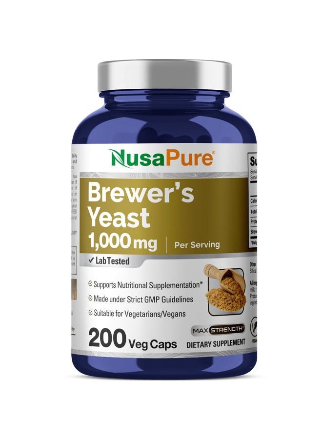 NusaPure خميرة البيرة 1000 ملغ 200 كبسولة نباتية (غير معدلة وراثيًا، نباتية) - Image 1