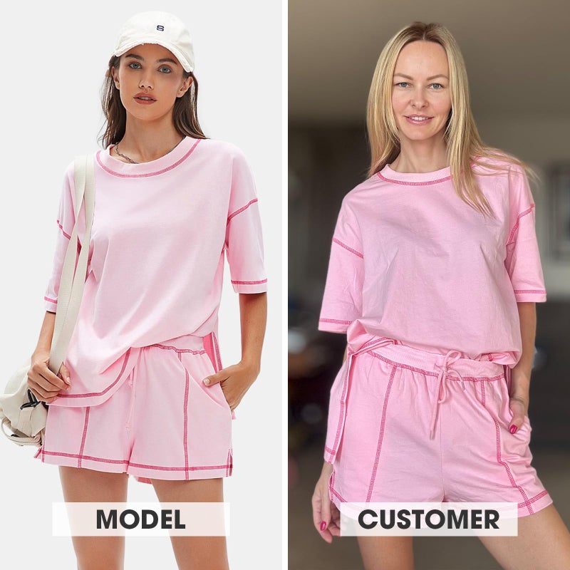 EXLURA Women's Casual Summer 2 Piece Sets 100% Cotton Short Sleeve Tshirt and Shorts Matching Sweatsuits Lounge Set 2026 - Image 2