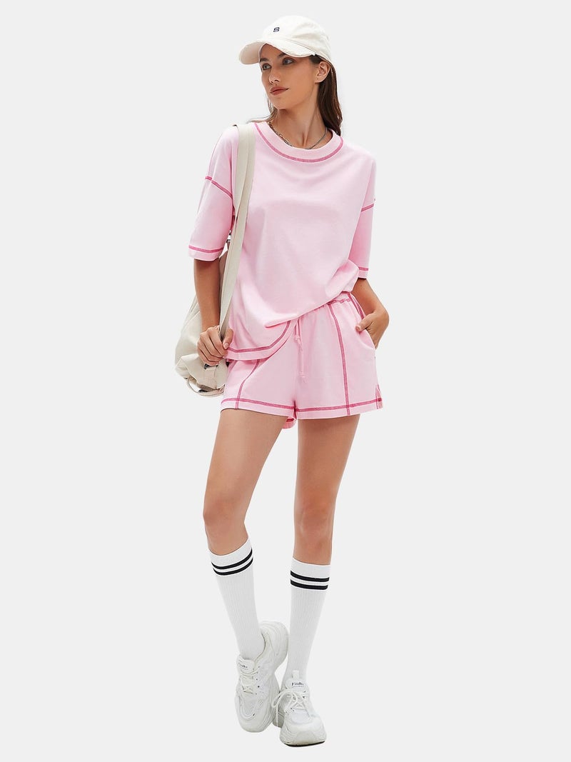 EXLURA Women's Casual Summer 2 Piece Sets 100% Cotton Short Sleeve Tshirt and Shorts Matching Sweatsuits Lounge Set 2026 - Image 4