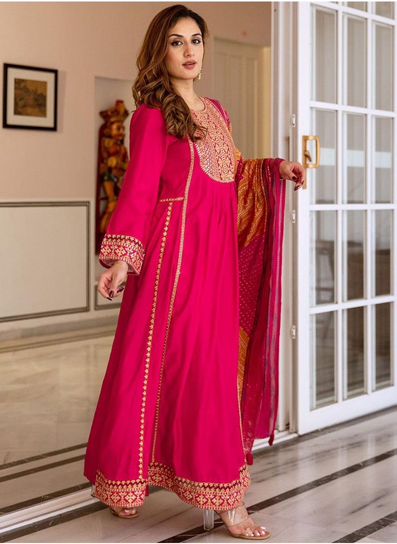 ISHIN Women's Pink Modal Muslin Printed Tunic Full Length Casual Straight Fit Kurta Set  - Image 3