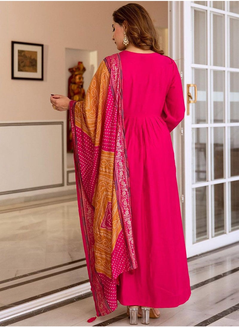 ISHIN Women's Pink Modal Muslin Printed Tunic Full Length Casual Straight Fit Kurta Set  - Image 5