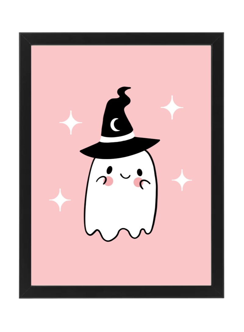 Boomah Accessories Halloween Cute Ghost and Witch Hat Framed Poster 30x40cm - Spooky Halloween Wall Art Decor for Kids' Rooms, Home, Nursery, or Party - Trick or Treat Halloween Decoration Gift