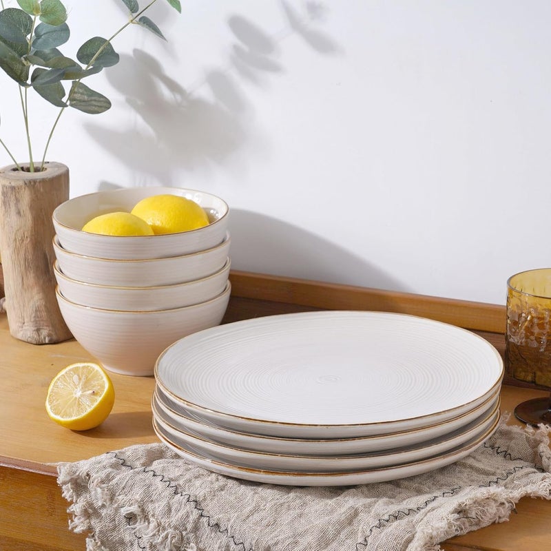 Famiware مجموعة أطباق وأوعية فامي وير تمبوس لـ 6 أشخاص 18 قطعة من الخزف لمجموعات العشاء أطباق مجموعة زجاجة تفاعلية آمنة في غسالة الصحون والميكروويف بيضاء عتيقة - Image 3