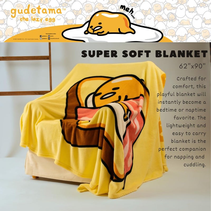 Franco Franco Collectibles Gudetama Bedding Super Soft Cozy Blanket  62 in x 90 in  (Officially Licensed Product)  - Image 2