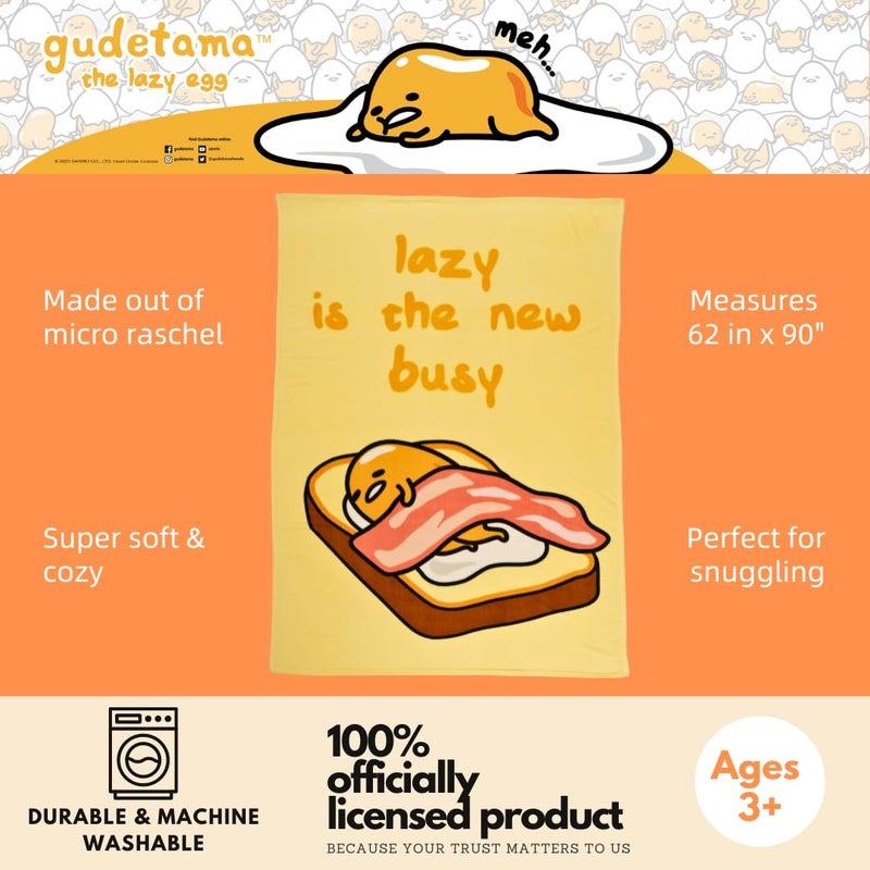 Franco Franco Collectibles Gudetama Bedding Super Soft Cozy Blanket  62 in x 90 in  (Officially Licensed Product)  - Image 3