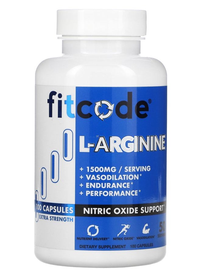 fitcode LArginine Extra Strength 1500 mg 100 Capsules (750 mg per Capsule) 