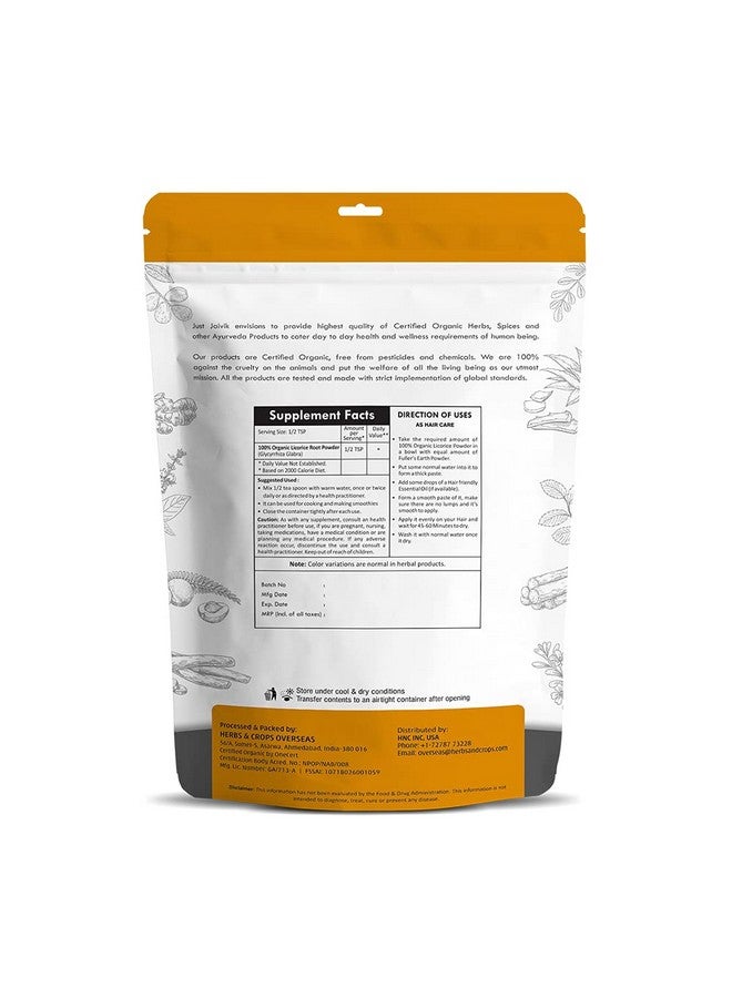 Just Jaivik 100% Organic Licorice Root Powder Mulethi Powder 227 G / 0.5 Lb Pack (Glycyrrhiza Glabra) / Yastimadu Powder An Usda Organic Certified Herb - Image 3
