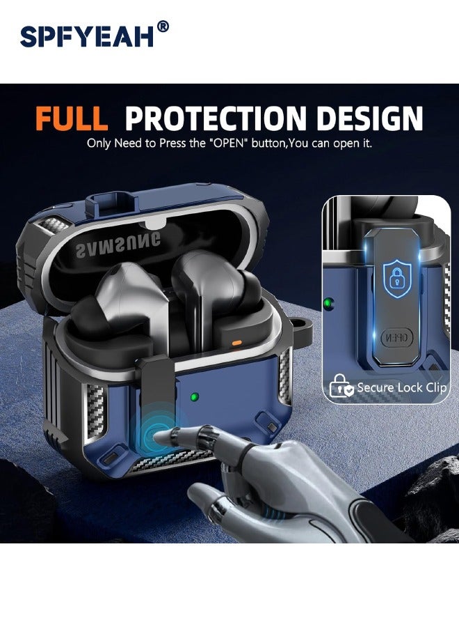SPFYEAH Samsung Galaxy Buds 3 / Buds 3 Pro Case Cover, with Secure Lock Clip & Keychain & Cleaner kit, Hard Shell Rugged Shockproof Carbon Fiber Protection Cover for Samsung Galaxy Buds 3 & 3 Pro (2024), Blue - Image 4