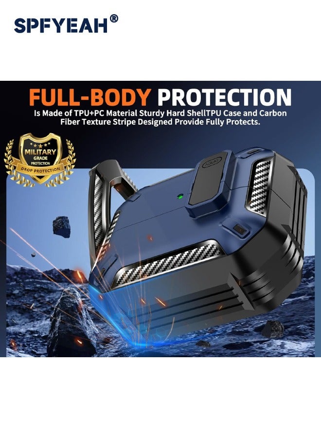 SPFYEAH Samsung Galaxy Buds 3 / Buds 3 Pro Case Cover, with Secure Lock Clip & Keychain & Cleaner kit, Hard Shell Rugged Shockproof Carbon Fiber Protection Cover for Samsung Galaxy Buds 3 & 3 Pro (2024), Blue - Image 3
