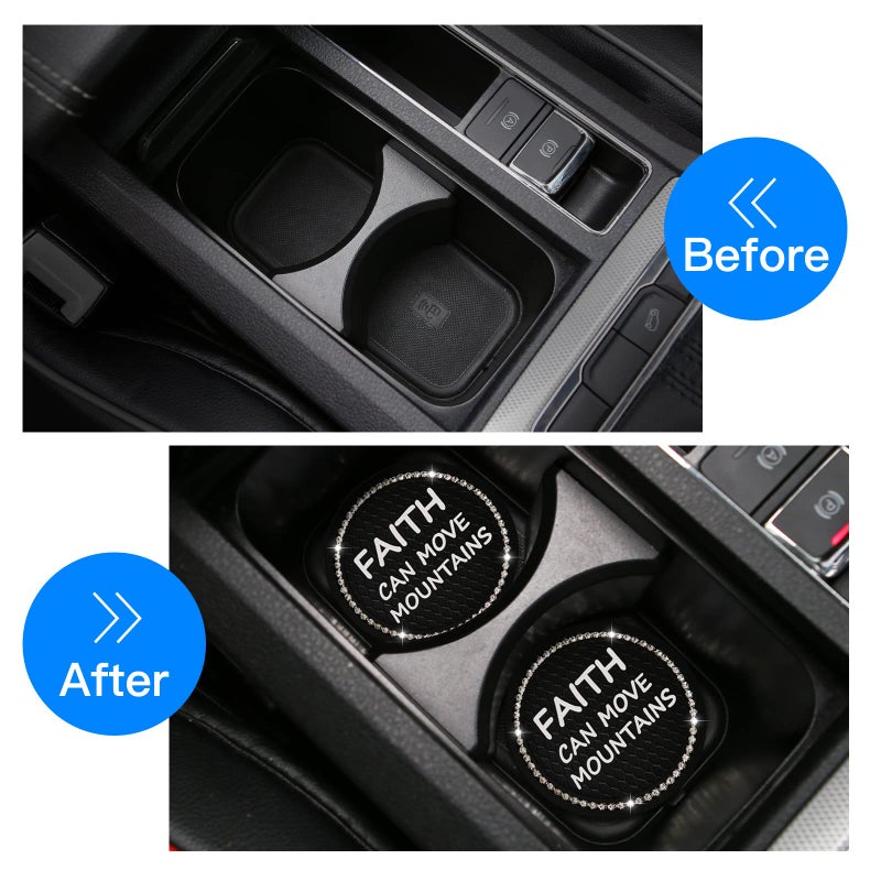 ACODABLEM 2 Pack Bling Car Cup Holders, 2.75 Inch Bling Crystal Rhinestone Soft Anti-Slip Cup Mats Auto Drink Coasters Car Interior Decoration Accessories for Women or Girls (Black) - Image 2