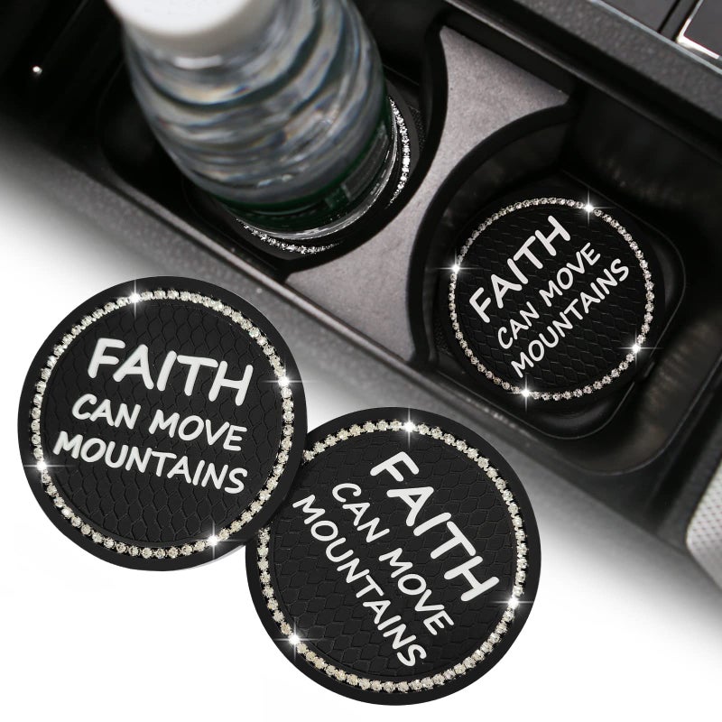ACODABLEM 2 Pack Bling Car Cup Holders, 2.75 Inch Bling Crystal Rhinestone Soft Anti-Slip Cup Mats Auto Drink Coasters Car Interior Decoration Accessories for Women or Girls (Black) - Image 1