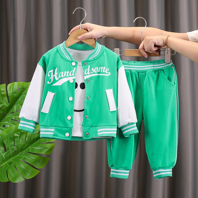 1-year-old boy's baseball suit Autumn 2 children's spring and autumn clothes 3 baby handsome Korean two-piece set 4 children - Image 1