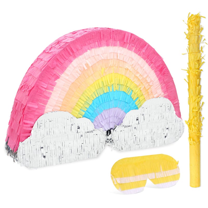 Birchio Rainbow Pinatas Bundle with a Blindfold and Bat 165x85x35 Inches Rainbow Pinatas for Girls Birthday Parties Girl Perfect for Unicorn Party Theme Party Decoration - Image 3