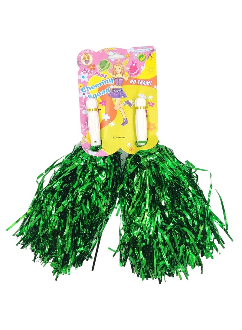Party Time 1 Pair Cheerleading Pompoms Shiny Green Color for Sports Team Cheering Party Dance Accessories.