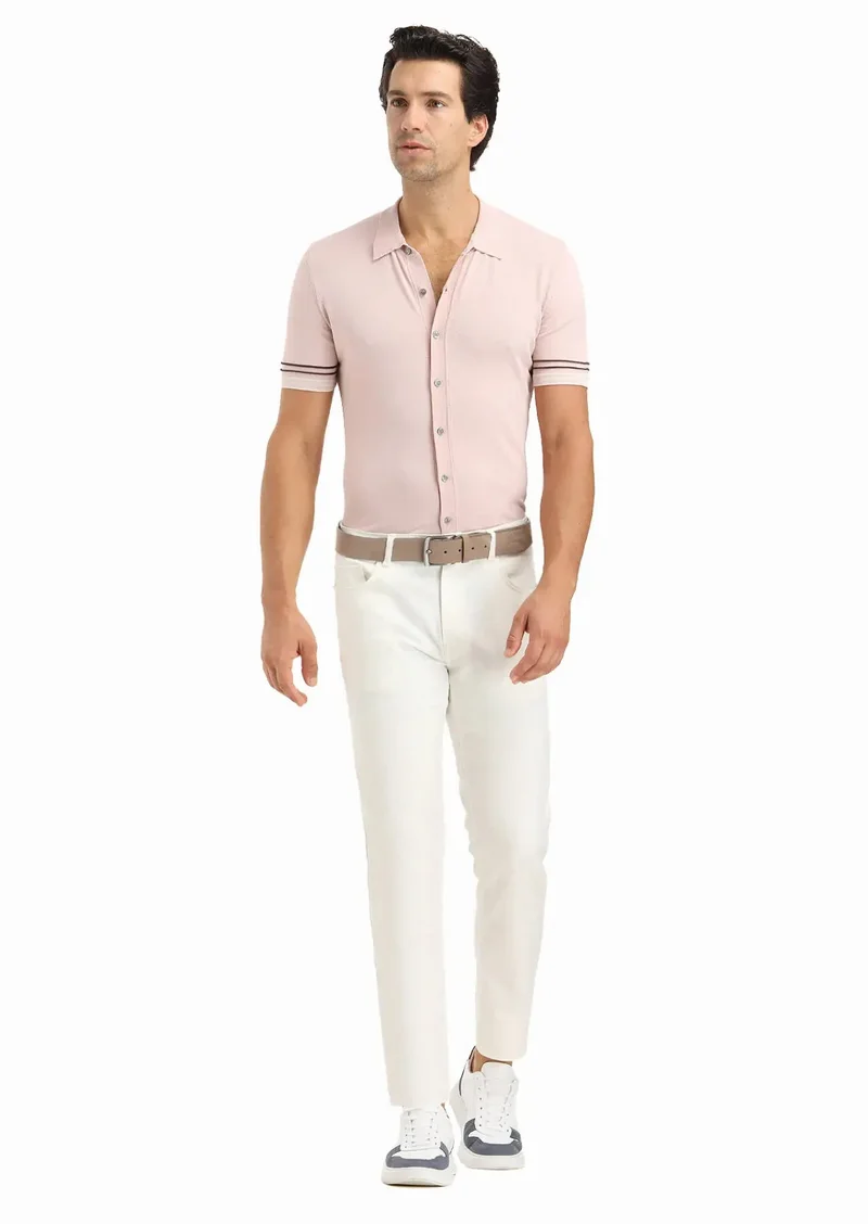 RAMSEY Ecru Weaving Slim Fit Casual Cotton Blended Trousers