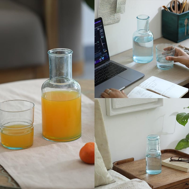 Ellementry JOVE Blue Carafe with TumblerBedside Water Carafe Set Tumbler Glass for Bedroom Nightstand Night Water Jug with Cup Glass Clear Glass JuiceWater Pitcher with Cup for Kitchen - Image 4