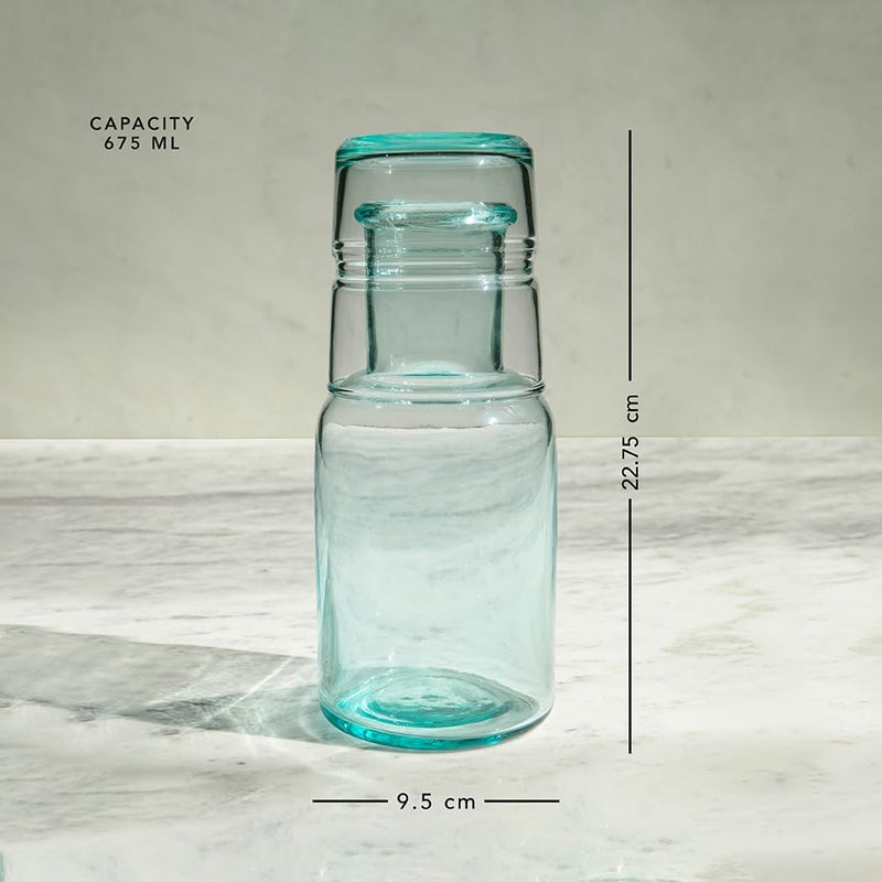 Ellementry JOVE Blue Carafe with TumblerBedside Water Carafe Set Tumbler Glass for Bedroom Nightstand Night Water Jug with Cup Glass Clear Glass JuiceWater Pitcher with Cup for Kitchen - Image 5