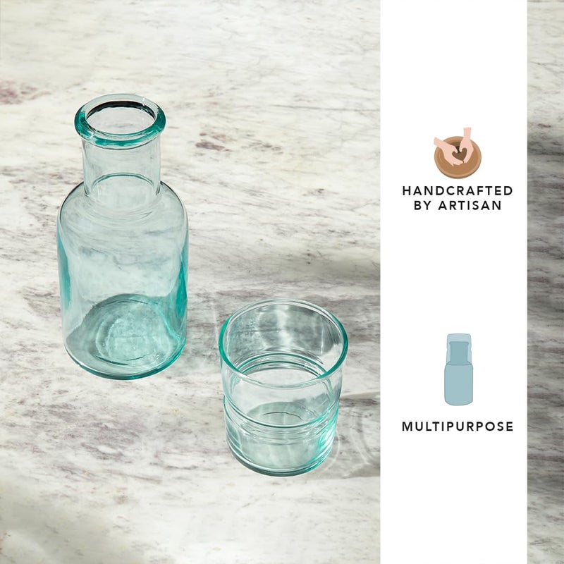 Ellementry JOVE Blue Carafe with TumblerBedside Water Carafe Set Tumbler Glass for Bedroom Nightstand Night Water Jug with Cup Glass Clear Glass JuiceWater Pitcher with Cup for Kitchen - Image 3