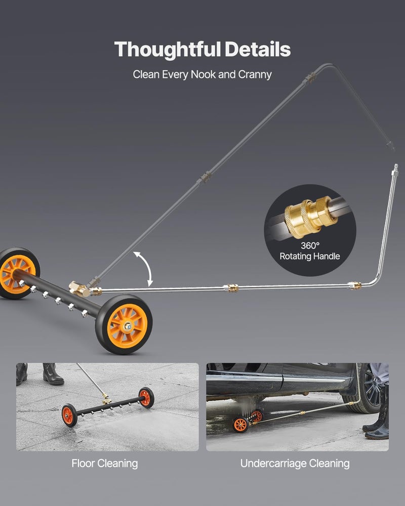 VEVOR 24 Inch Pressure Washer Undercarriage Cleaner, 4000 PSI Stainless Steel Cleaner with Angle Adjustment and 7 Nozzles, with 2 Extended Wands for Driveway, Patio, Deck - Image 5